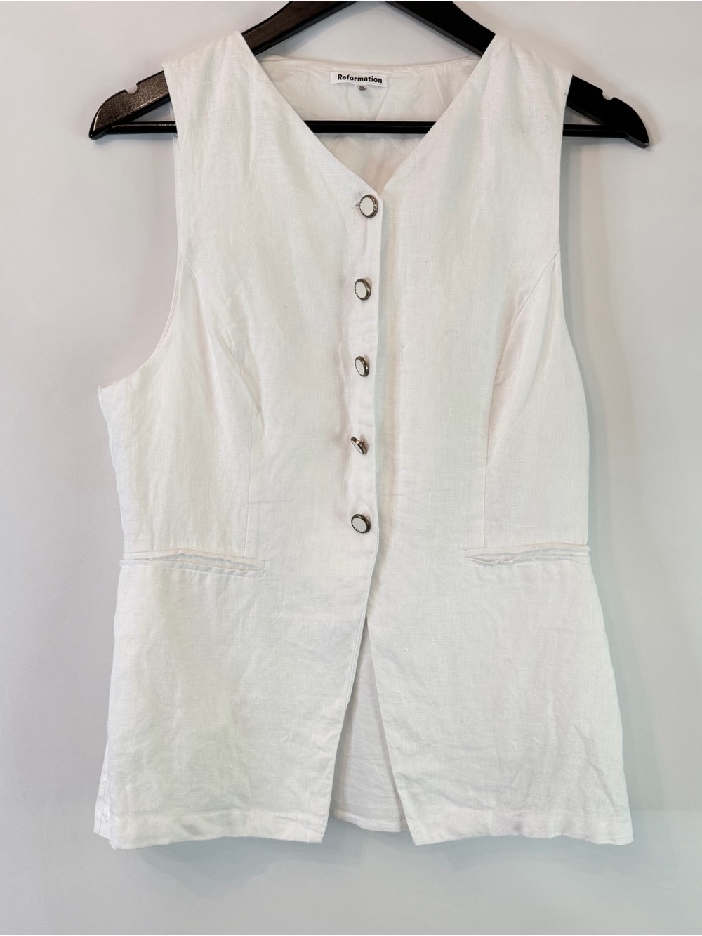 Reformation White Vest Aspen Linen Cotton Lined Womens 10 Button Up